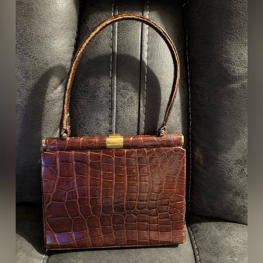 Genuine croc brown leather handbag